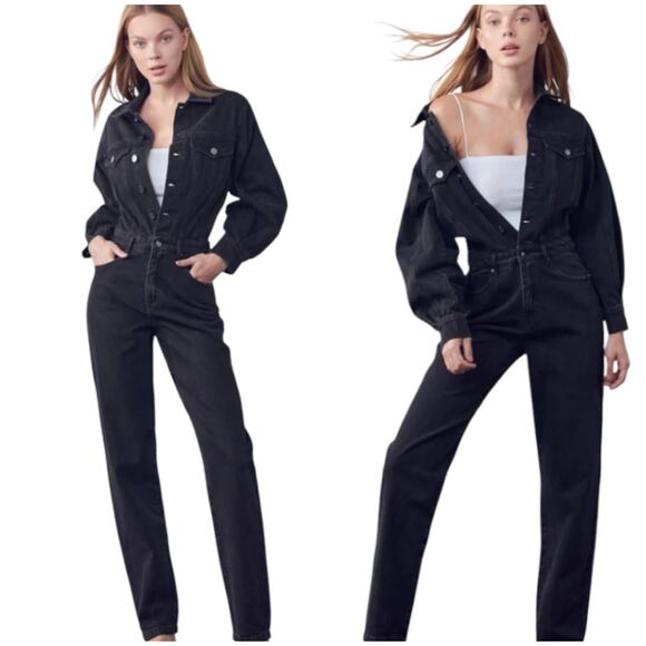 Insane Gene Pants - Insane Gene Soda Balloon Sleeve Denim Jumpsuit Black NWT size S